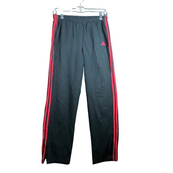 Adidas Mens Pants Black Red Pull On Lined Rain Track Y2K Ankle Zip Small - Picture 1 of 12